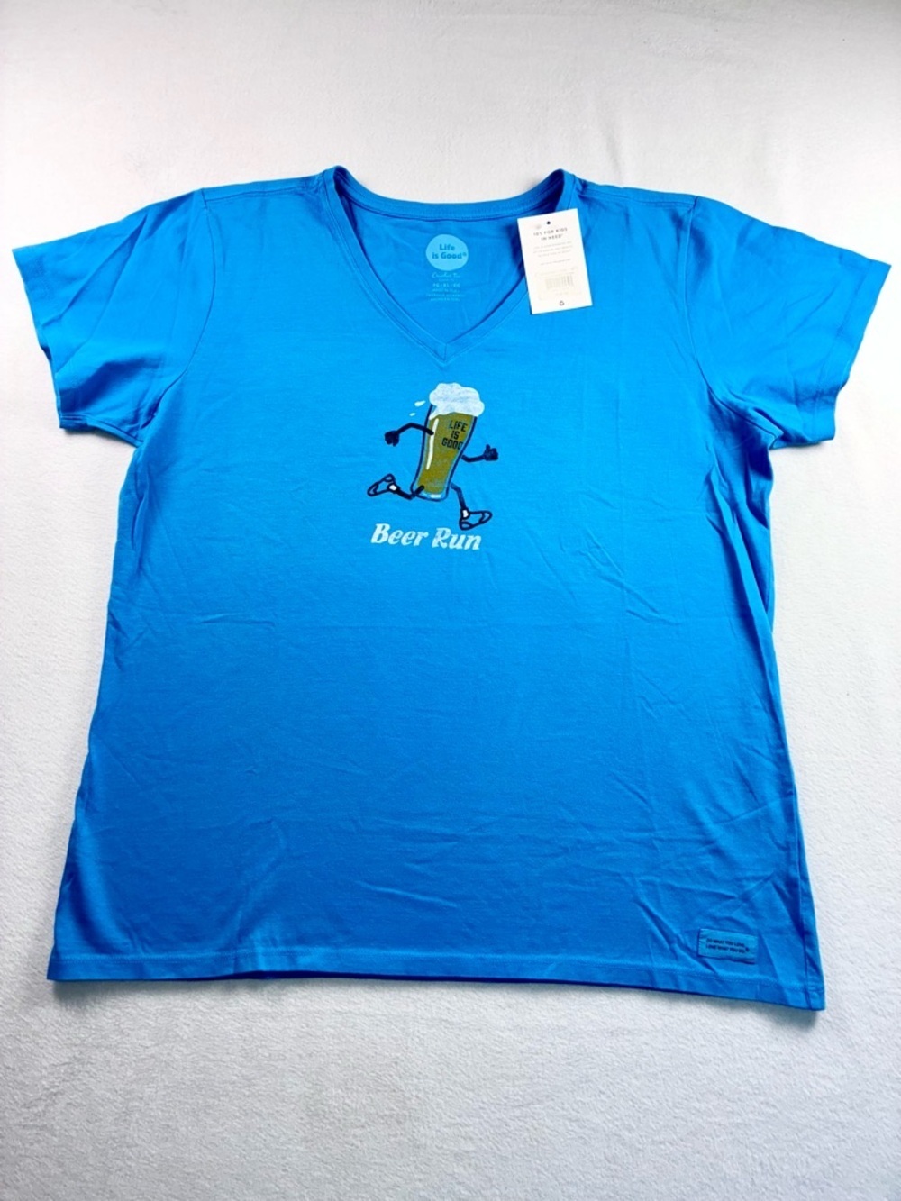 Life is Good Shirt “Beer Run” Women's XL Crusher Tee Graphic V-Neck Blue NWT